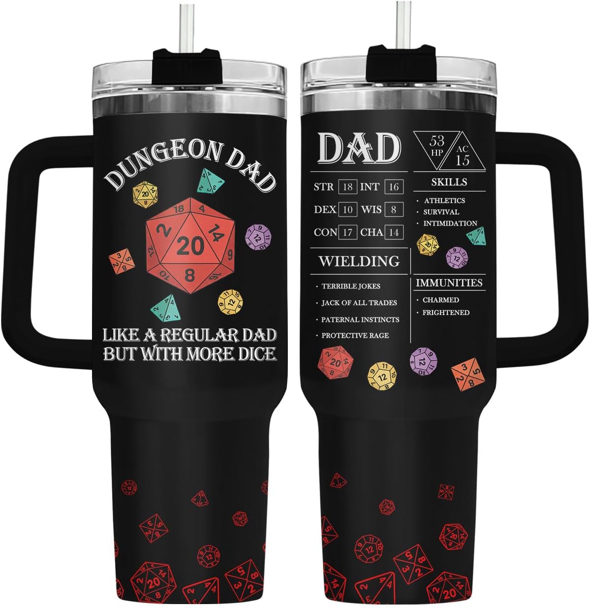 Dad Dadman Funny 40 oz Tumbler with Handle, Funny Dad Gift | Gift for Dad Tumbler 40oz, Cool Dadman Travel Mug, Funny Superhero Birthday from Daughter Son - Colors B