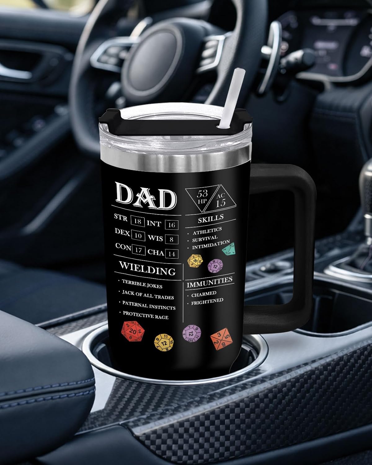 Dad Dadman Funny 40 oz Tumbler with Handle, Funny Dad Gift | Gift for Dad Tumbler 40oz, Cool Dadman Travel Mug, Funny Superhero Birthday from Daughter Son - Colors B