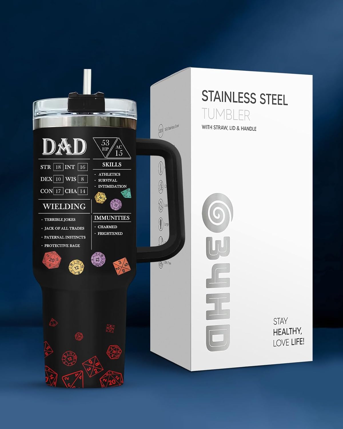 Dad Dadman Funny 40 oz Tumbler with Handle, Funny Dad Gift | Gift for Dad Tumbler 40oz, Cool Dadman Travel Mug, Funny Superhero Birthday from Daughter Son - Colors B