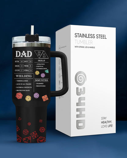 Dad Dadman Funny 40 oz Tumbler with Handle, Funny Dad Gift | Gift for Dad Tumbler 40oz, Cool Dadman Travel Mug, Funny Superhero Birthday from Daughter Son - Colors B