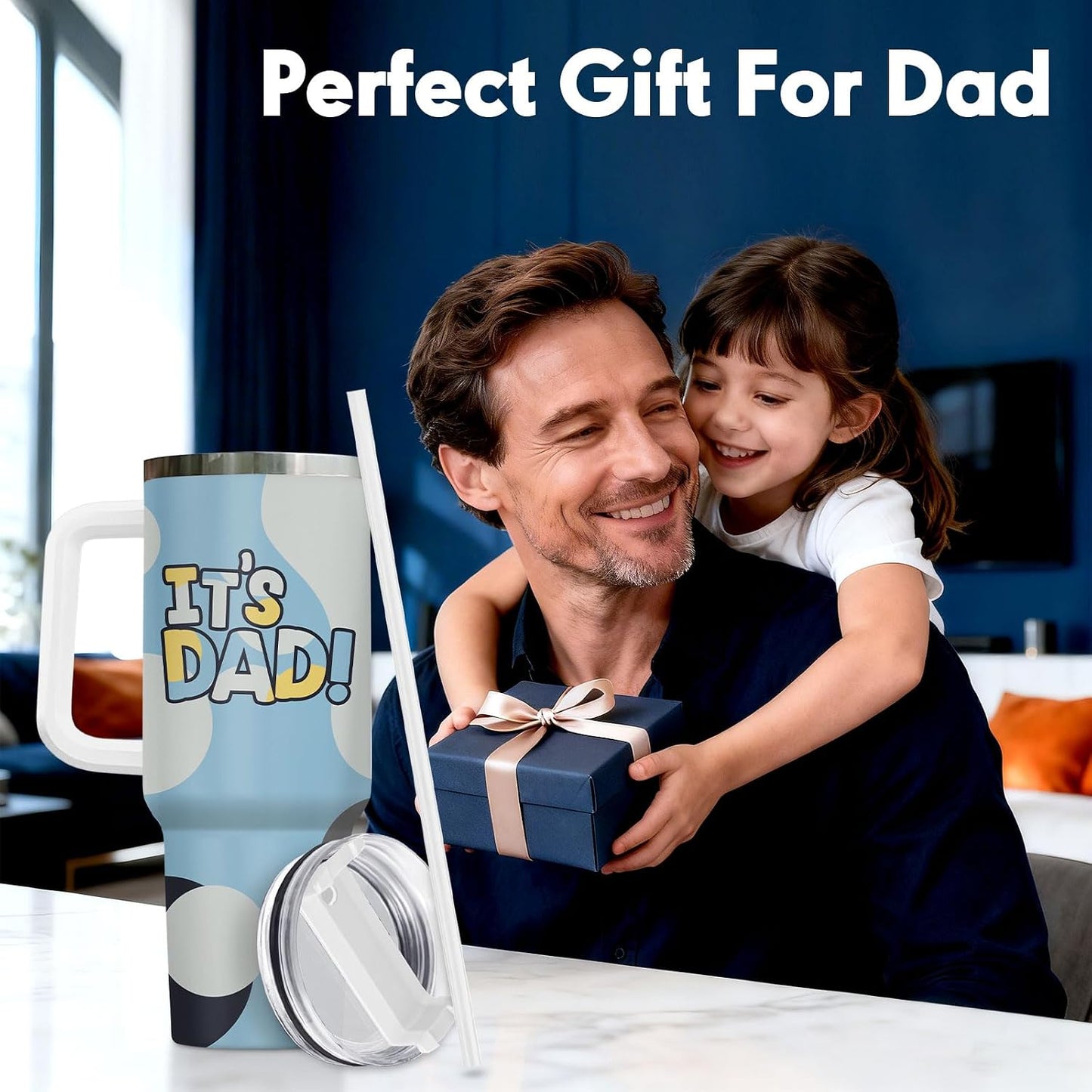 Dad Dadman Funny 40 oz Tumbler with Handle, Funny Dad Gift | Gift for Dad Tumbler 40oz, Cool Dadman Travel Mug, Funny Superhero Birthday from Daughter Son - Colors B