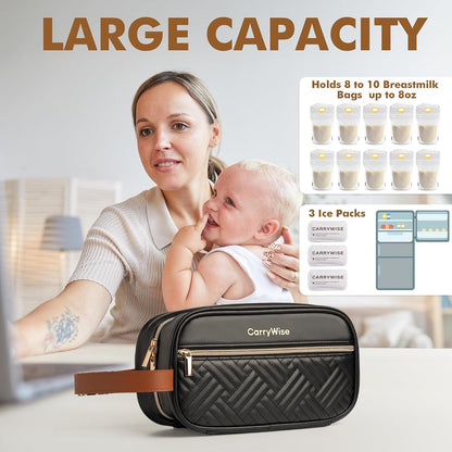 Breast Milk Cooler Travel Bag with 3 Ice Pack, Waterproof Breastmilk Cooler Storage Bag, Portable & Versatile Insulated Cooler Bag with Buckle Handle for Nursing Mom Daycare