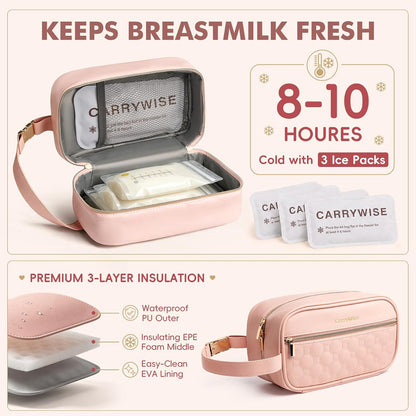 Breast Milk Cooler Travel Bag with 3 Ice Pack, Waterproof Breastmilk Cooler Storage Bag, Portable & Versatile Insulated Cooler Bag with Buckle Handle for Nursing Mom Daycare
