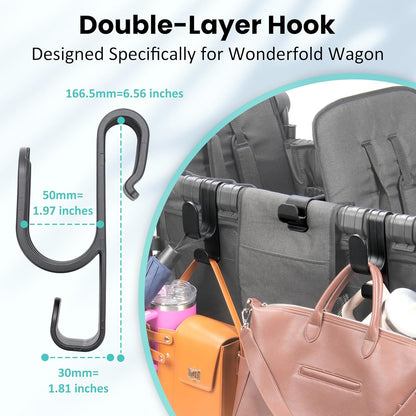 Stroller Hooks for Wonderfold Wagon W2 & W4, Double-Layer Multipurpose Side Hook for Balance Bikes & Bags, Space-Saving Wonderfold Wagon Accessories, 88lbs Load Capacity (4PCS)