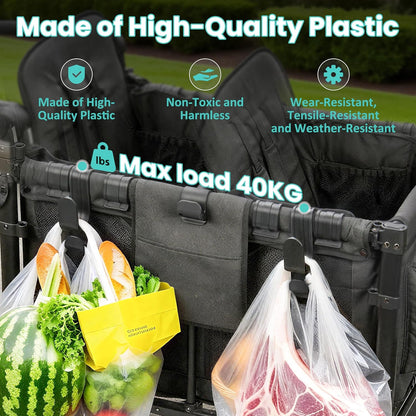 Stroller Hooks for Wonderfold Wagon W2 & W4, Double-Layer Multipurpose Side Hook for Balance Bikes & Bags, Space-Saving Wonderfold Wagon Accessories, 88lbs Load Capacity (4PCS)