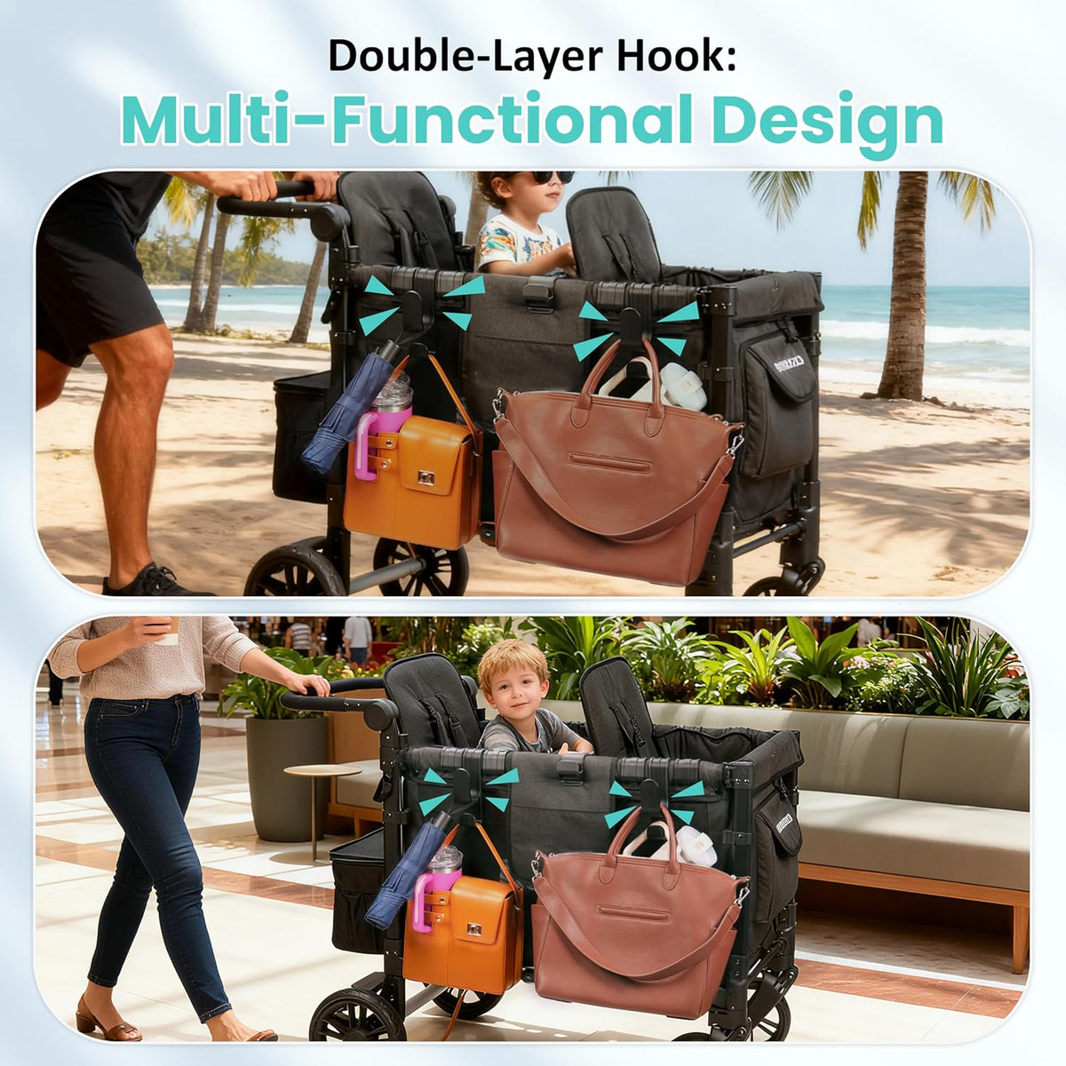 Stroller Hooks for Wonderfold Wagon W2 & W4, Double-Layer Multipurpose Side Hook for Balance Bikes & Bags, Space-Saving Wonderfold Wagon Accessories, 88lbs Load Capacity (4PCS)