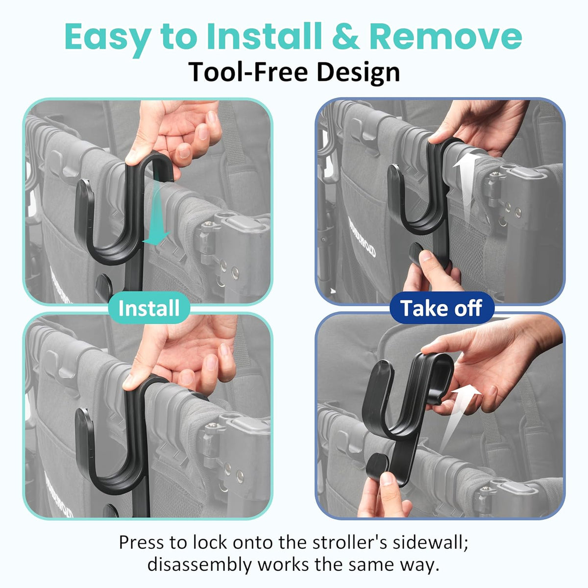 Stroller Hooks for Wonderfold Wagon W2 & W4, Double-Layer Multipurpose Side Hook for Balance Bikes & Bags, Space-Saving Wonderfold Wagon Accessories, 88lbs Load Capacity (4PCS)