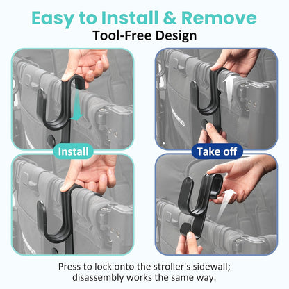 Stroller Hooks for Wonderfold Wagon W2 & W4, Double-Layer Multipurpose Side Hook for Balance Bikes & Bags, Space-Saving Wonderfold Wagon Accessories, 88lbs Load Capacity (4PCS)