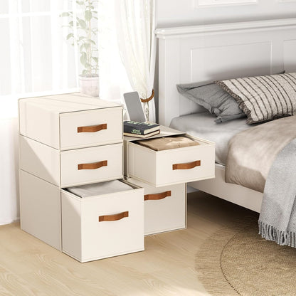 Closet Organizers and Storage - Fabric Bins with Drawers for Closet Foldable Clothes Organizers with Clear Window, Stackable Storage Drawers Units for Bedroom, Living Room, Grey