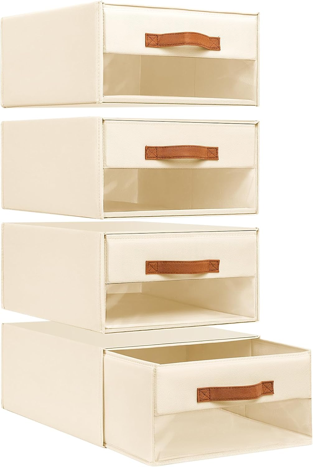 Closet Organizers and Storage - Fabric Bins with Drawers for Closet Foldable Clothes Organizers with Clear Window, Stackable Storage Drawers Units for Bedroom, Living Room, Grey