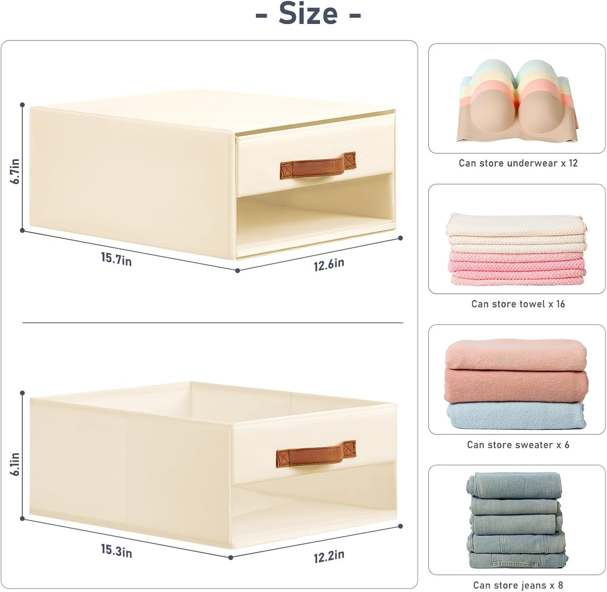 Closet Organizers and Storage - Fabric Bins with Drawers for Closet Foldable Clothes Organizers with Clear Window, Stackable Storage Drawers Units for Bedroom, Living Room, Grey