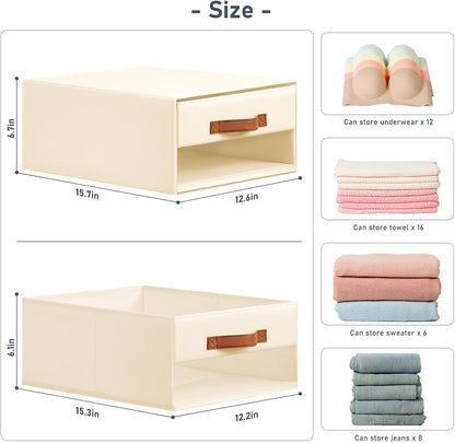 Closet Organizers and Storage - Fabric Bins with Drawers for Closet Foldable Clothes Organizers with Clear Window, Stackable Storage Drawers Units for Bedroom, Living Room, Grey
