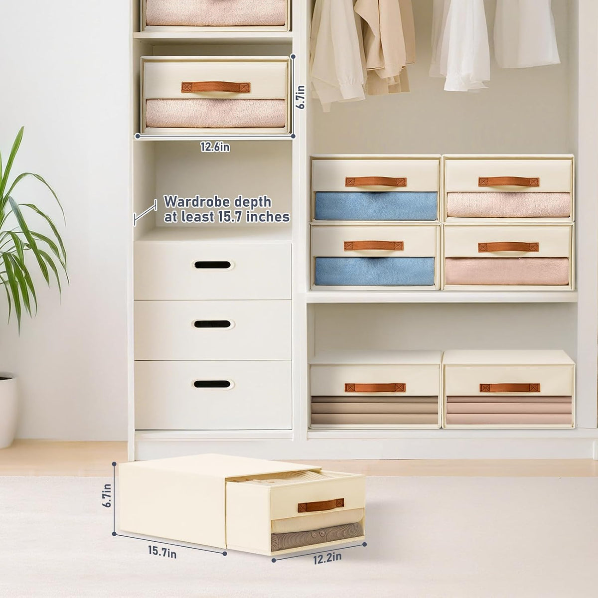 Closet Organizers and Storage - Fabric Bins with Drawers for Closet Foldable Clothes Organizers with Clear Window, Stackable Storage Drawers Units for Bedroom, Living Room, Grey