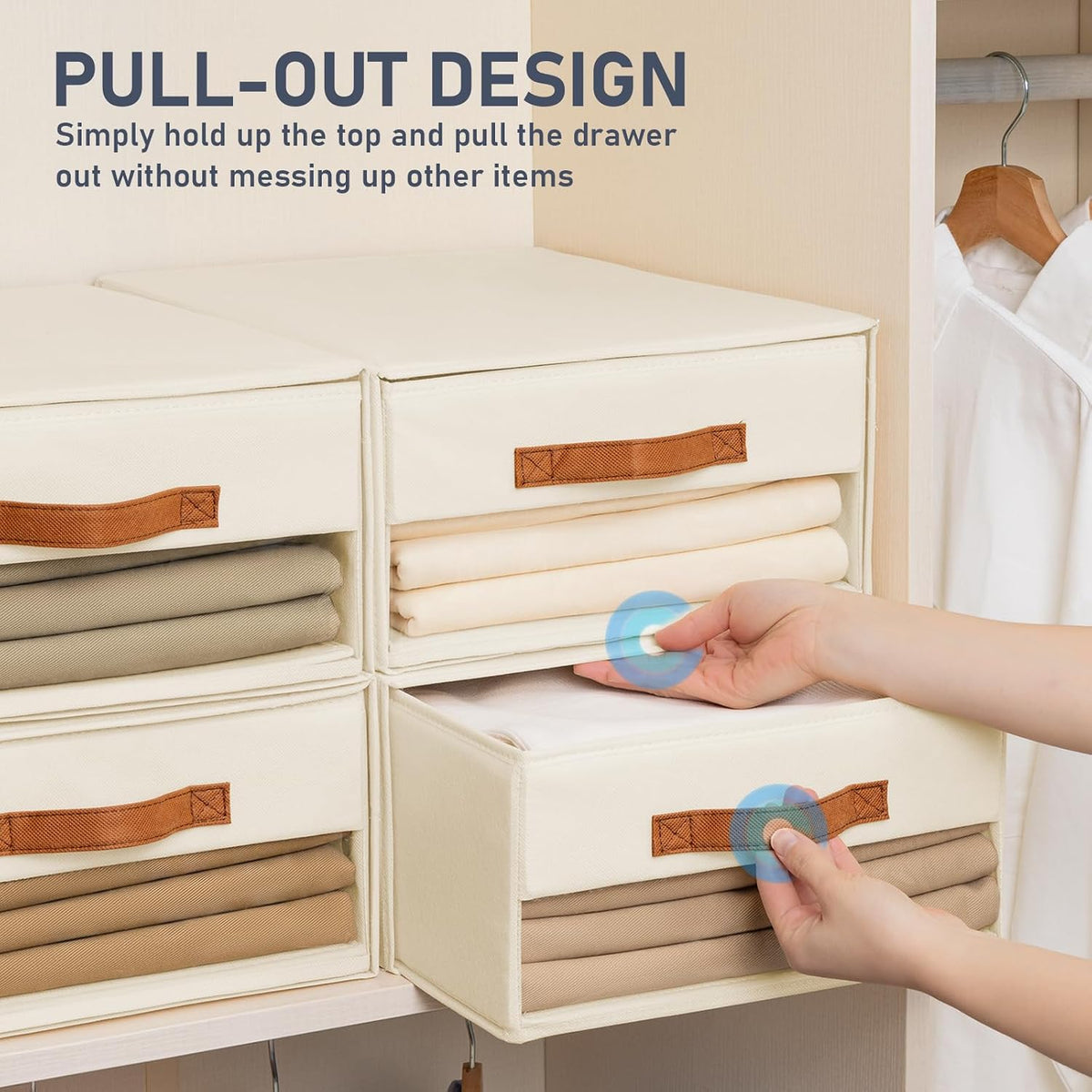 Closet Organizers and Storage - Fabric Bins with Drawers for Closet Foldable Clothes Organizers with Clear Window, Stackable Storage Drawers Units for Bedroom, Living Room, Grey