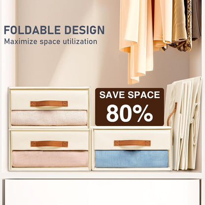 Closet Organizers and Storage - Fabric Bins with Drawers for Closet Foldable Clothes Organizers with Clear Window, Stackable Storage Drawers Units for Bedroom, Living Room, Grey