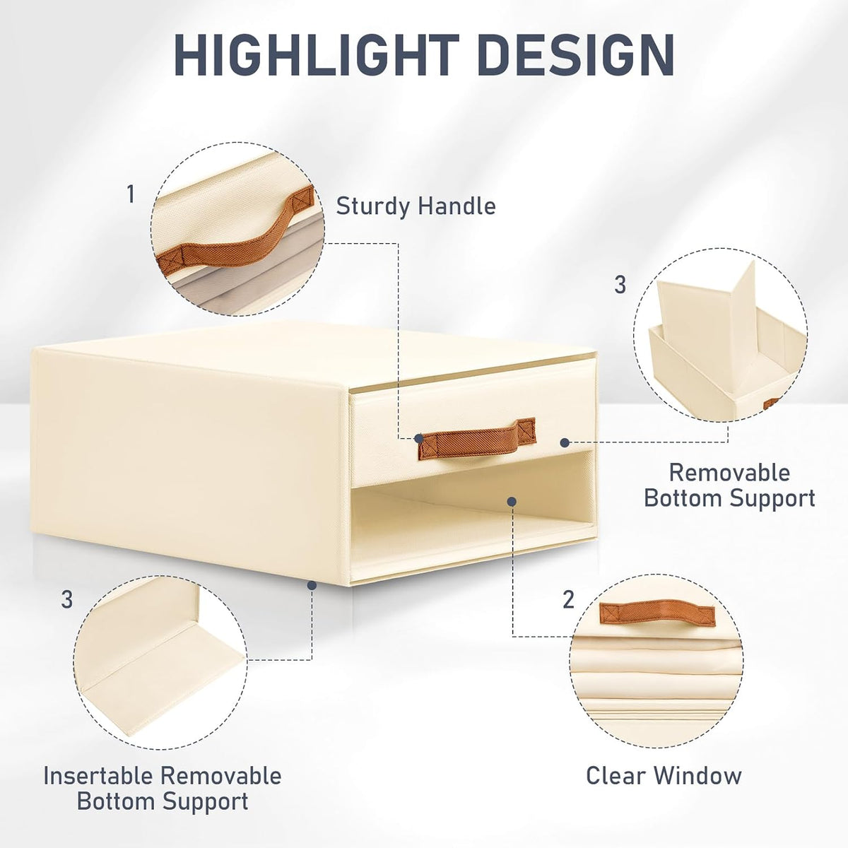 Closet Organizers and Storage - Fabric Bins with Drawers for Closet Foldable Clothes Organizers with Clear Window, Stackable Storage Drawers Units for Bedroom, Living Room, Grey