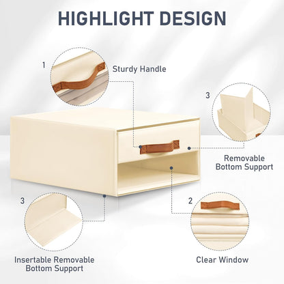 Closet Organizers and Storage - Fabric Bins with Drawers for Closet Foldable Clothes Organizers with Clear Window, Stackable Storage Drawers Units for Bedroom, Living Room, Grey