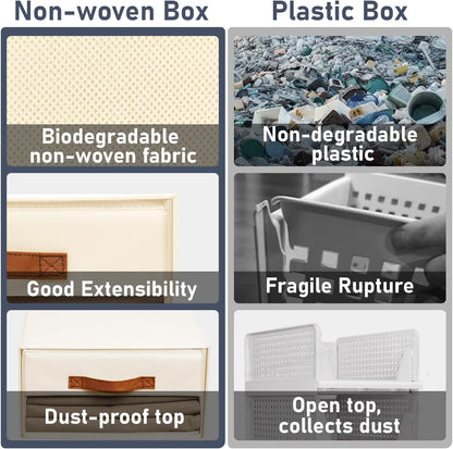 Closet Organizers and Storage - Fabric Bins with Drawers for Closet Foldable Clothes Organizers with Clear Window, Stackable Storage Drawers Units for Bedroom, Living Room, Grey