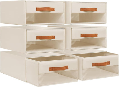 Closet Organizers and Storage - Fabric Bins with Drawers for Closet Foldable Clothes Organizers with Clear Window, Stackable Storage Drawers Units for Bedroom, Living Room, Grey