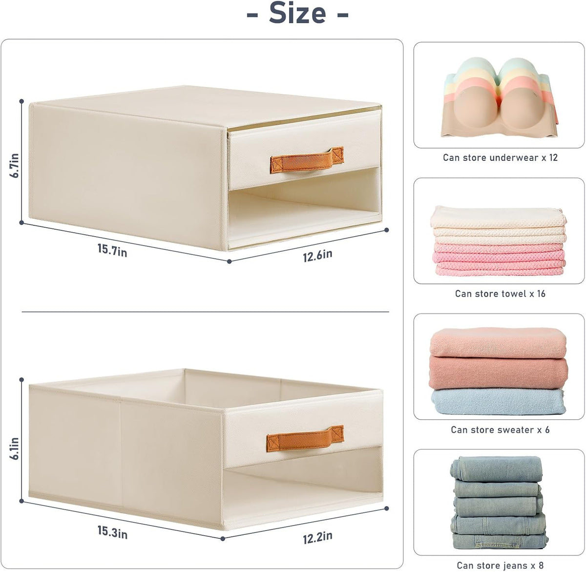 Closet Organizers and Storage - Fabric Bins with Drawers for Closet Foldable Clothes Organizers with Clear Window, Stackable Storage Drawers Units for Bedroom, Living Room, Grey