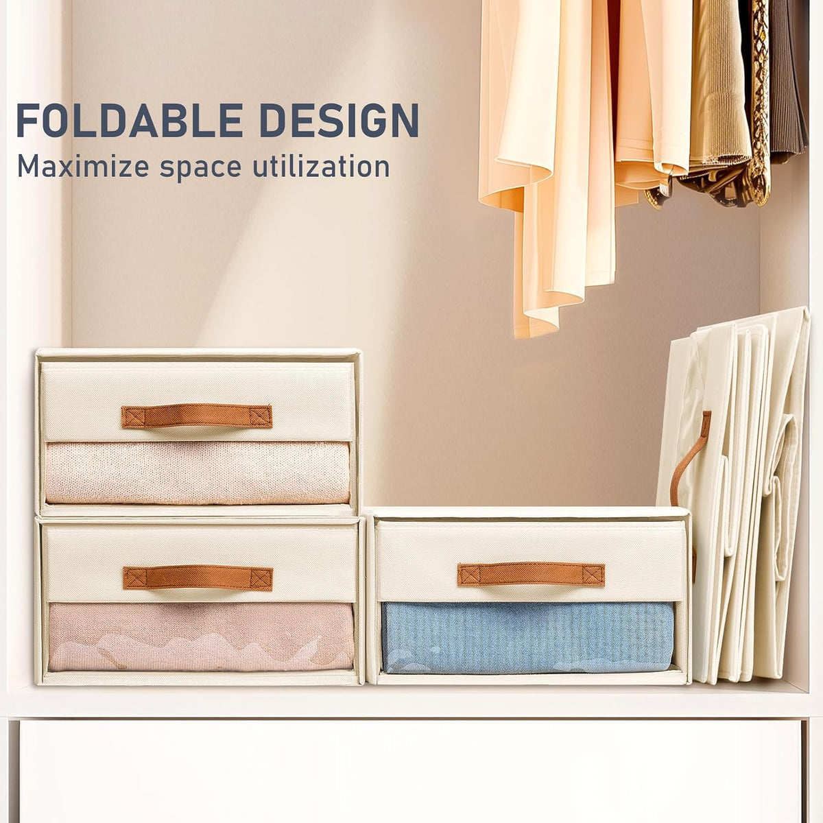 Closet Organizers and Storage - Fabric Bins with Drawers for Closet Foldable Clothes Organizers with Clear Window, Stackable Storage Drawers Units for Bedroom, Living Room, Grey
