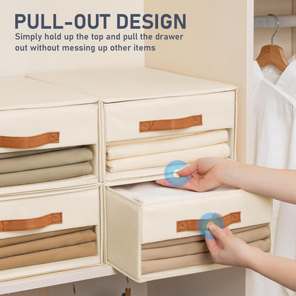 Closet Organizers and Storage - Fabric Bins with Drawers for Closet Foldable Clothes Organizers with Clear Window, Stackable Storage Drawers Units for Bedroom, Living Room, Grey
