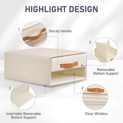 Closet Organizers and Storage - Fabric Bins with Drawers for Closet Foldable Clothes Organizers with Clear Window, Stackable Storage Drawers Units for Bedroom, Living Room, Grey