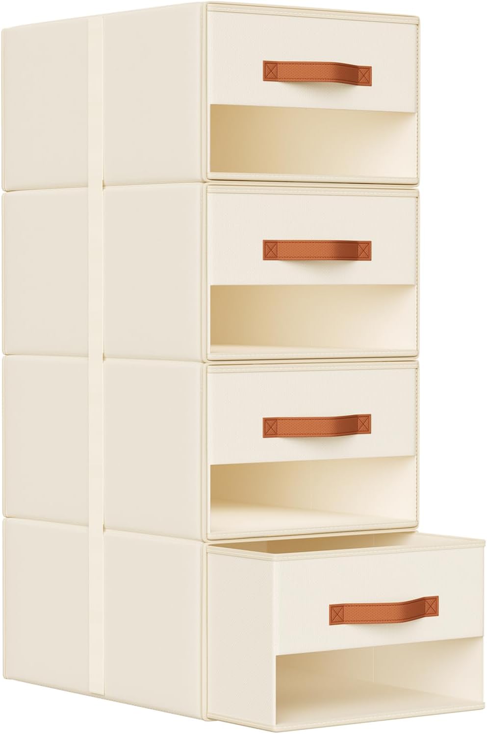 Closet Organizers and Storage - Fabric Bins with Drawers for Closet Foldable Clothes Organizers with Clear Window, Stackable Storage Drawers Units for Bedroom, Living Room, Grey