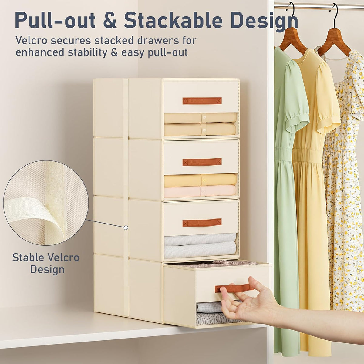 Closet Organizers and Storage - Fabric Bins with Drawers for Closet Foldable Clothes Organizers with Clear Window, Stackable Storage Drawers Units for Bedroom, Living Room, Grey