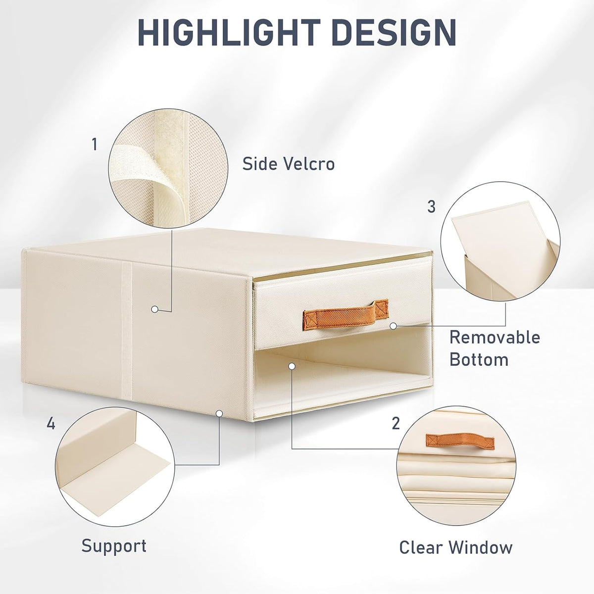 Closet Organizers and Storage - Fabric Bins with Drawers for Closet Foldable Clothes Organizers with Clear Window, Stackable Storage Drawers Units for Bedroom, Living Room, Grey