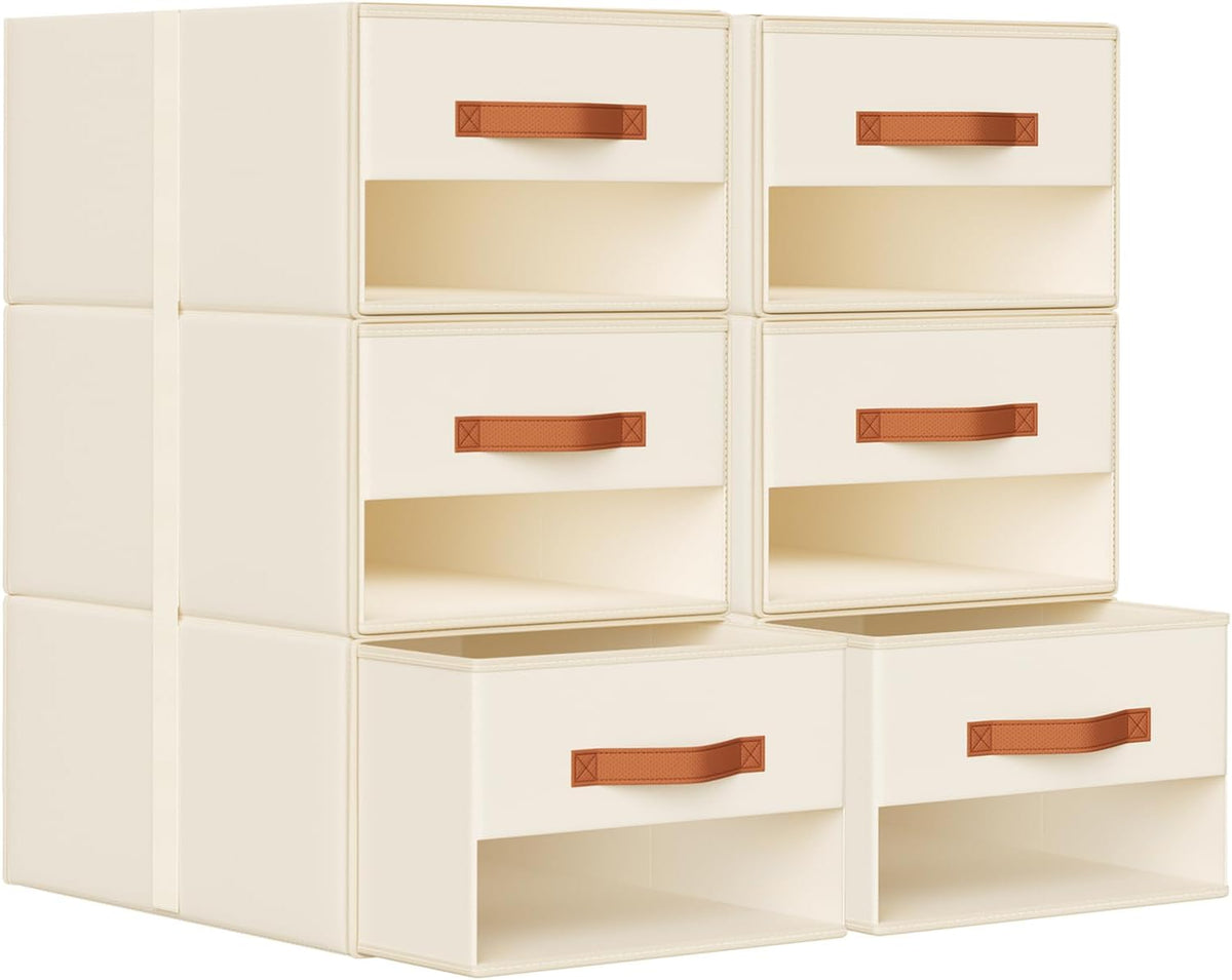 Closet Organizers and Storage - Fabric Bins with Drawers for Closet Foldable Clothes Organizers with Clear Window, Stackable Storage Drawers Units for Bedroom, Living Room, Grey