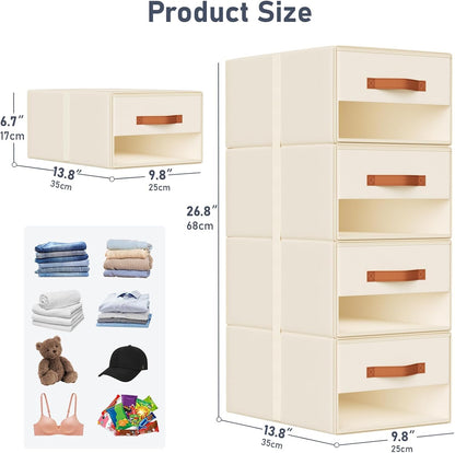 Closet Organizers and Storage - Fabric Bins with Drawers for Closet Foldable Clothes Organizers with Clear Window, Stackable Storage Drawers Units for Bedroom, Living Room, Grey