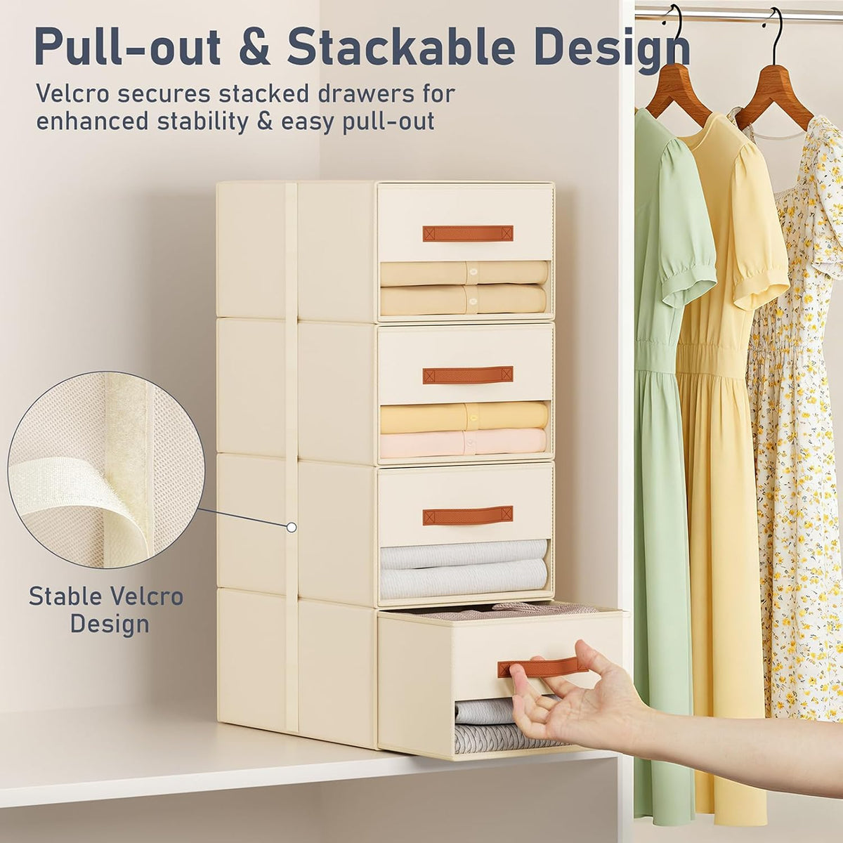 Closet Organizers and Storage - Fabric Bins with Drawers for Closet Foldable Clothes Organizers with Clear Window, Stackable Storage Drawers Units for Bedroom, Living Room, Grey