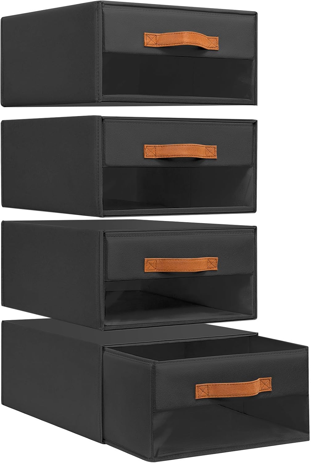 Closet Organizers and Storage - Fabric Bins with Drawers for Closet Foldable Clothes Organizers with Clear Window, Stackable Storage Drawers Units for Bedroom, Living Room, Grey