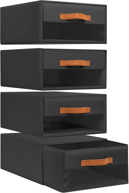 Closet Organizers and Storage - Fabric Bins with Drawers for Closet Foldable Clothes Organizers with Clear Window, Stackable Storage Drawers Units for Bedroom, Living Room, Grey
