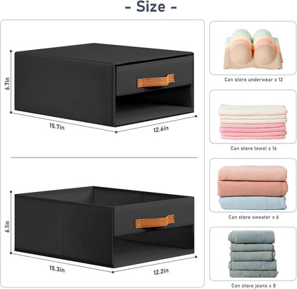 Closet Organizers and Storage - Fabric Bins with Drawers for Closet Foldable Clothes Organizers with Clear Window, Stackable Storage Drawers Units for Bedroom, Living Room, Grey