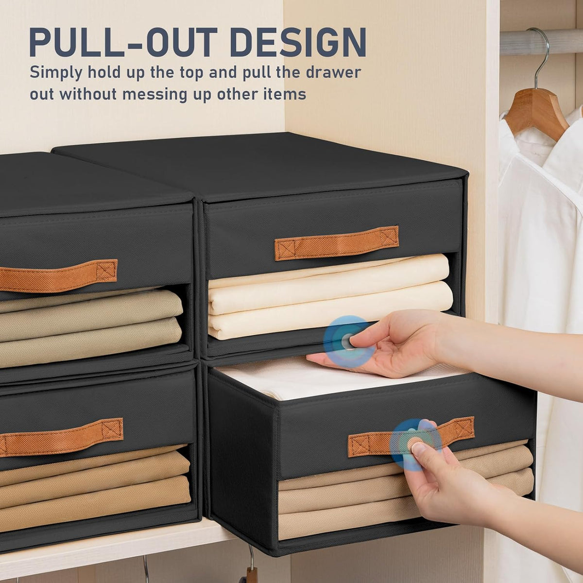 Closet Organizers and Storage - Fabric Bins with Drawers for Closet Foldable Clothes Organizers with Clear Window, Stackable Storage Drawers Units for Bedroom, Living Room, Grey