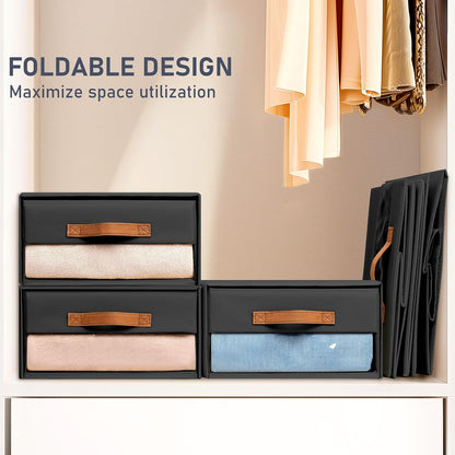 Closet Organizers and Storage - Fabric Bins with Drawers for Closet Foldable Clothes Organizers with Clear Window, Stackable Storage Drawers Units for Bedroom, Living Room, Grey