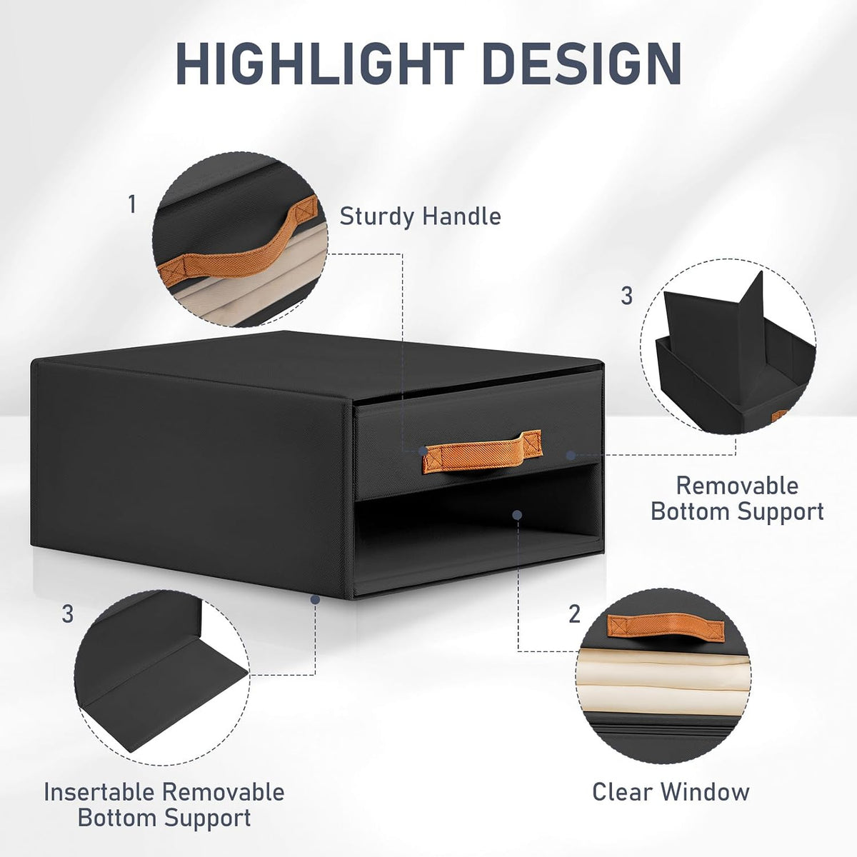 Closet Organizers and Storage - Fabric Bins with Drawers for Closet Foldable Clothes Organizers with Clear Window, Stackable Storage Drawers Units for Bedroom, Living Room, Grey