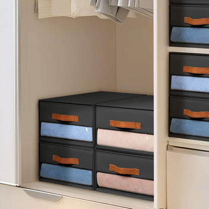 Closet Organizers and Storage - Fabric Bins with Drawers for Closet Foldable Clothes Organizers with Clear Window, Stackable Storage Drawers Units for Bedroom, Living Room, Grey