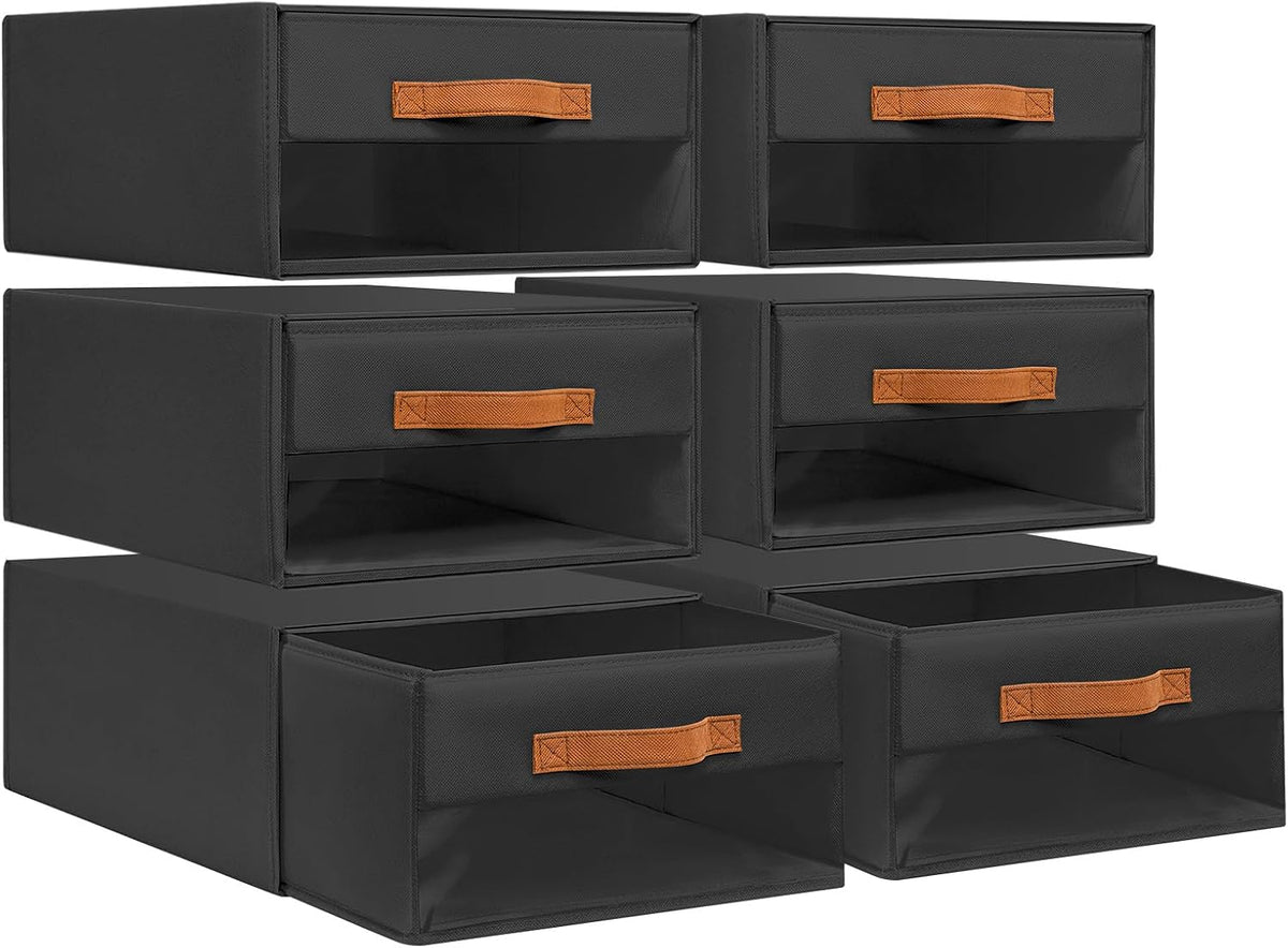 Closet Organizers and Storage - Fabric Bins with Drawers for Closet Foldable Clothes Organizers with Clear Window, Stackable Storage Drawers Units for Bedroom, Living Room, Grey