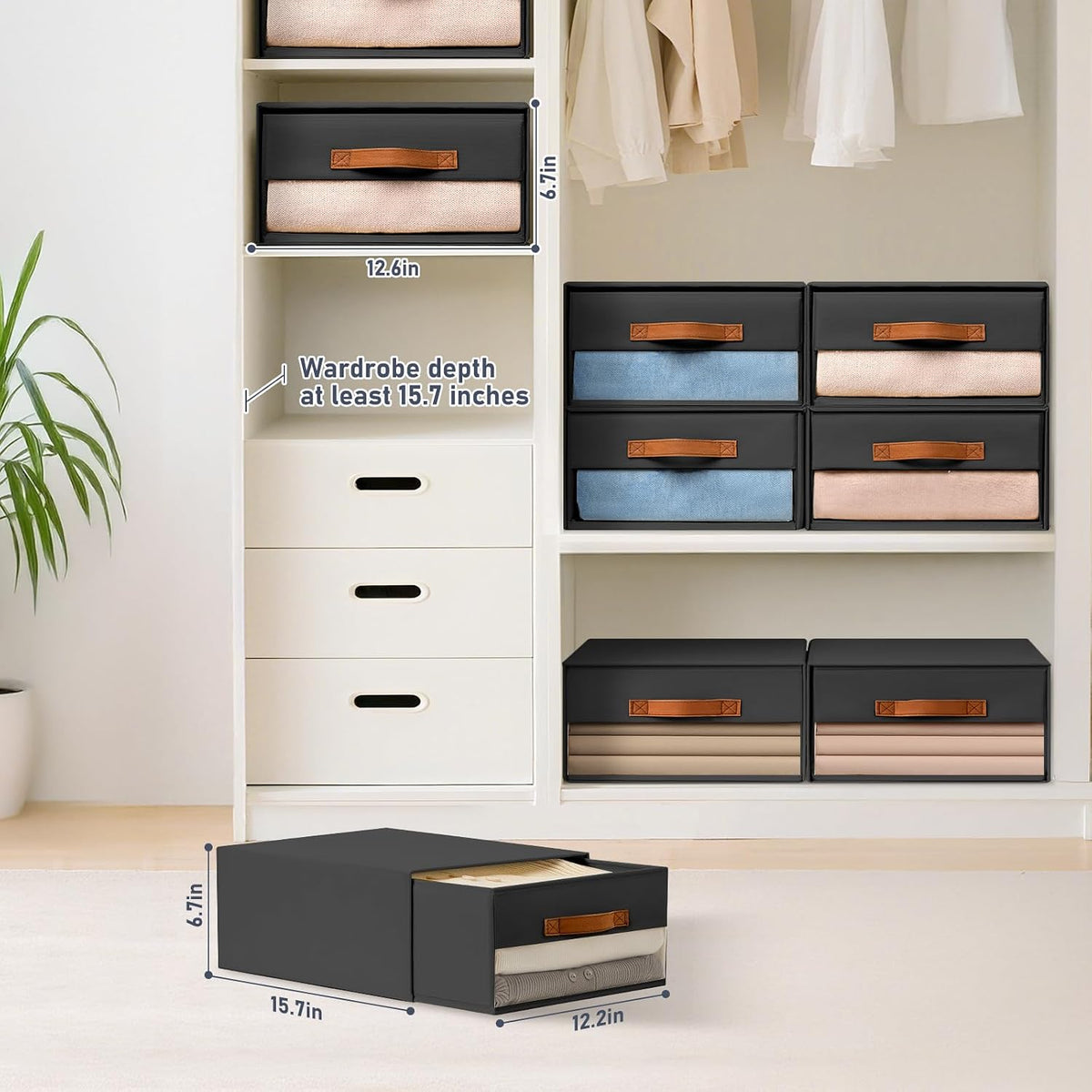 Closet Organizers and Storage - Fabric Bins with Drawers for Closet Foldable Clothes Organizers with Clear Window, Stackable Storage Drawers Units for Bedroom, Living Room, Grey