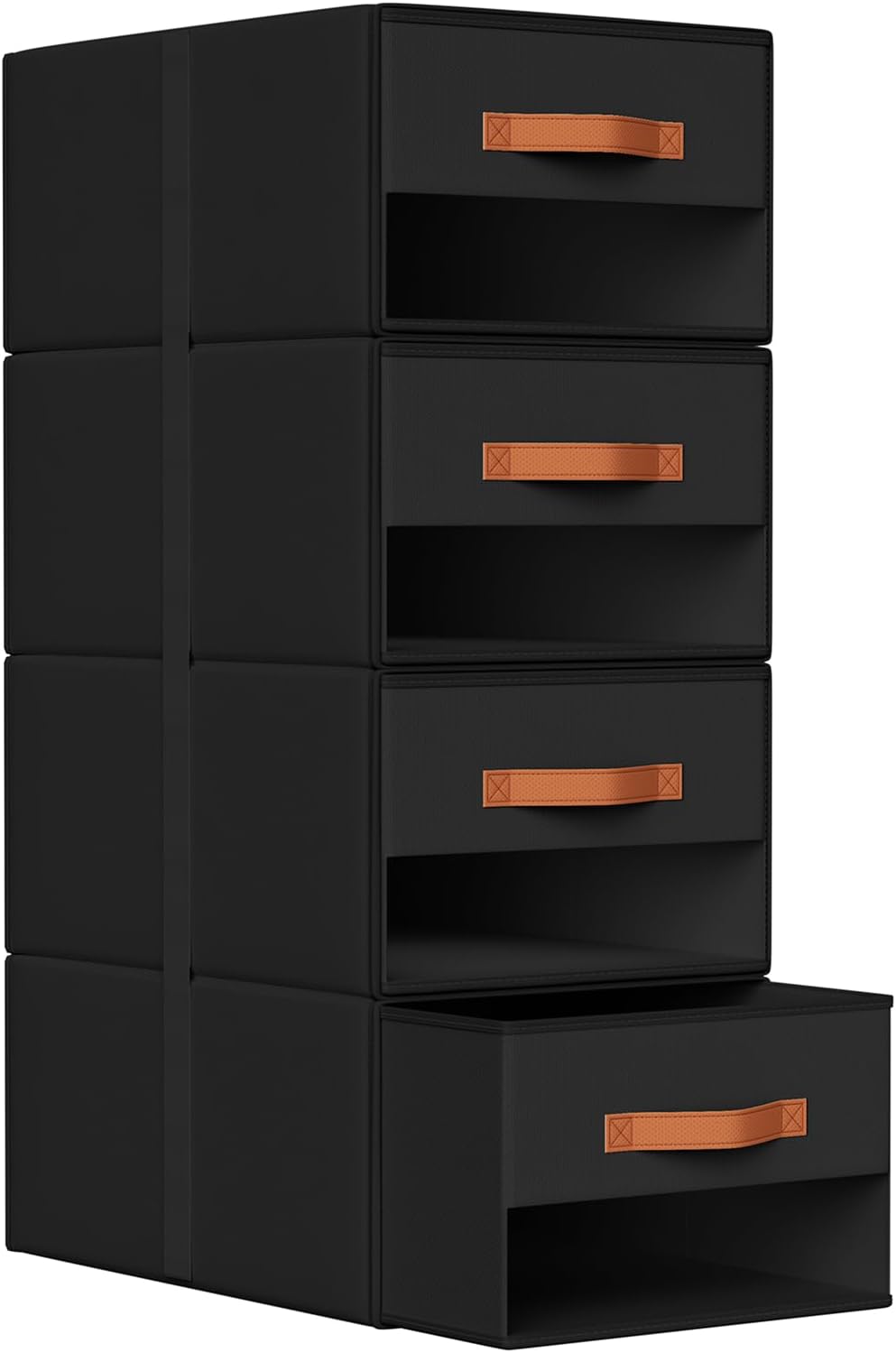 Closet Organizers and Storage - Fabric Bins with Drawers for Closet Foldable Clothes Organizers with Clear Window, Stackable Storage Drawers Units for Bedroom, Living Room, Grey