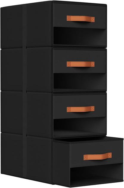 Closet Organizers and Storage - Fabric Bins with Drawers for Closet Foldable Clothes Organizers with Clear Window, Stackable Storage Drawers Units for Bedroom, Living Room, Grey