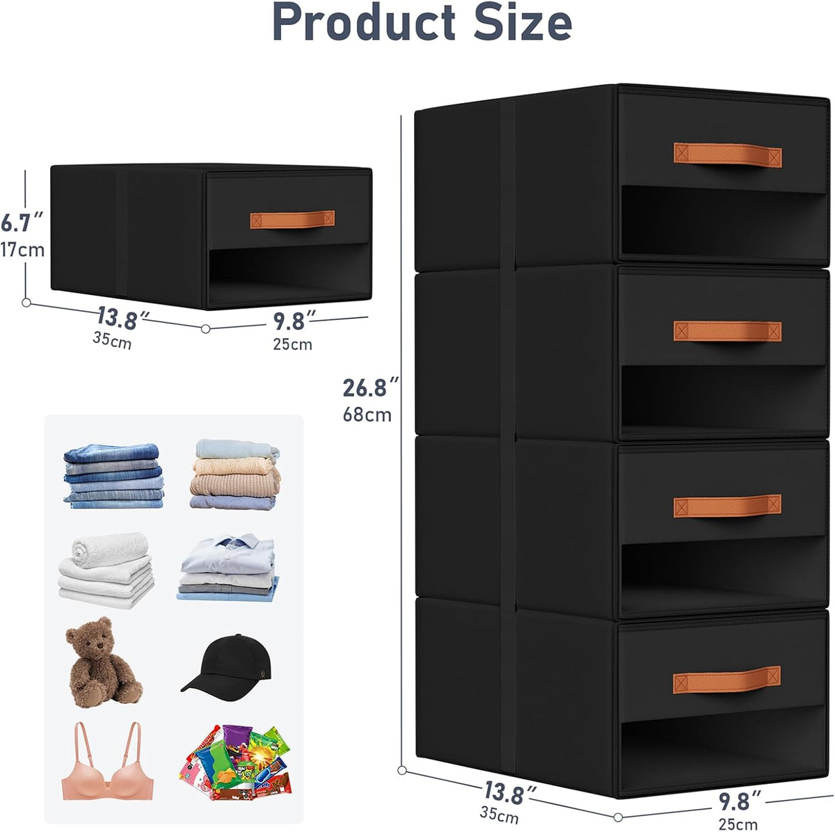 Closet Organizers and Storage - Fabric Bins with Drawers for Closet Foldable Clothes Organizers with Clear Window, Stackable Storage Drawers Units for Bedroom, Living Room, Grey