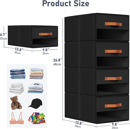 Closet Organizers and Storage - Fabric Bins with Drawers for Closet Foldable Clothes Organizers with Clear Window, Stackable Storage Drawers Units for Bedroom, Living Room, Grey