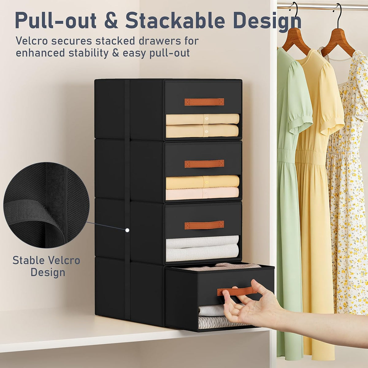 Closet Organizers and Storage - Fabric Bins with Drawers for Closet Foldable Clothes Organizers with Clear Window, Stackable Storage Drawers Units for Bedroom, Living Room, Grey