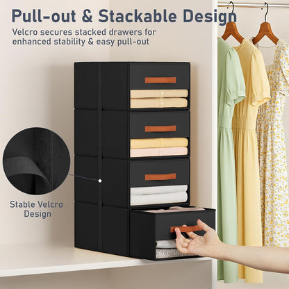 Closet Organizers and Storage - Fabric Bins with Drawers for Closet Foldable Clothes Organizers with Clear Window, Stackable Storage Drawers Units for Bedroom, Living Room, Grey