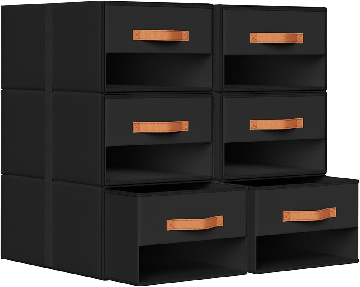 Closet Organizers and Storage - Fabric Bins with Drawers for Closet Foldable Clothes Organizers with Clear Window, Stackable Storage Drawers Units for Bedroom, Living Room, Grey