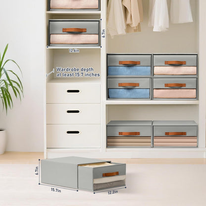 Closet Organizers and Storage - Fabric Bins with Drawers for Closet Foldable Clothes Organizers with Clear Window, Stackable Storage Drawers Units for Bedroom, Living Room, Grey